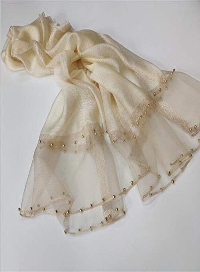 HURESON Womens Scarves Lightweight Silk Scarf Shawls and Wraps for Evening Dresses Summer Beach Wedding Shawl gifts (Beige with pearl) - Image 2